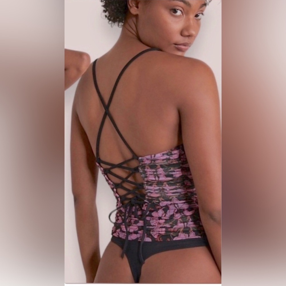 NEW FREE PEOPLE - Thong bodysuit with mesh and drawstrings size XS
